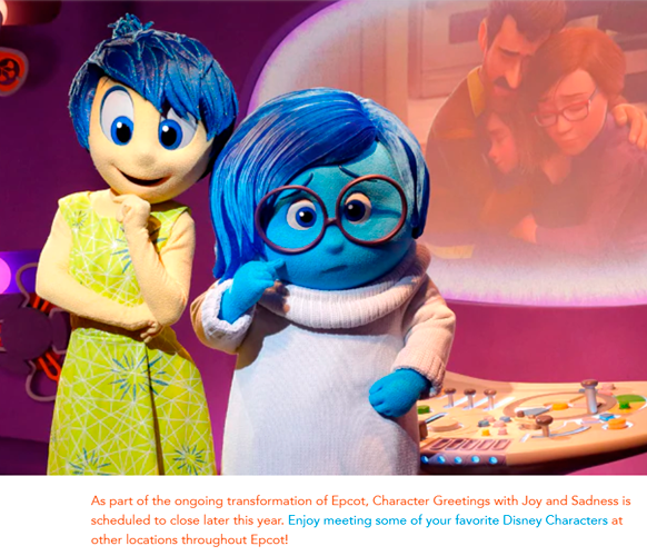 Epcot Mudanças joy e sadness